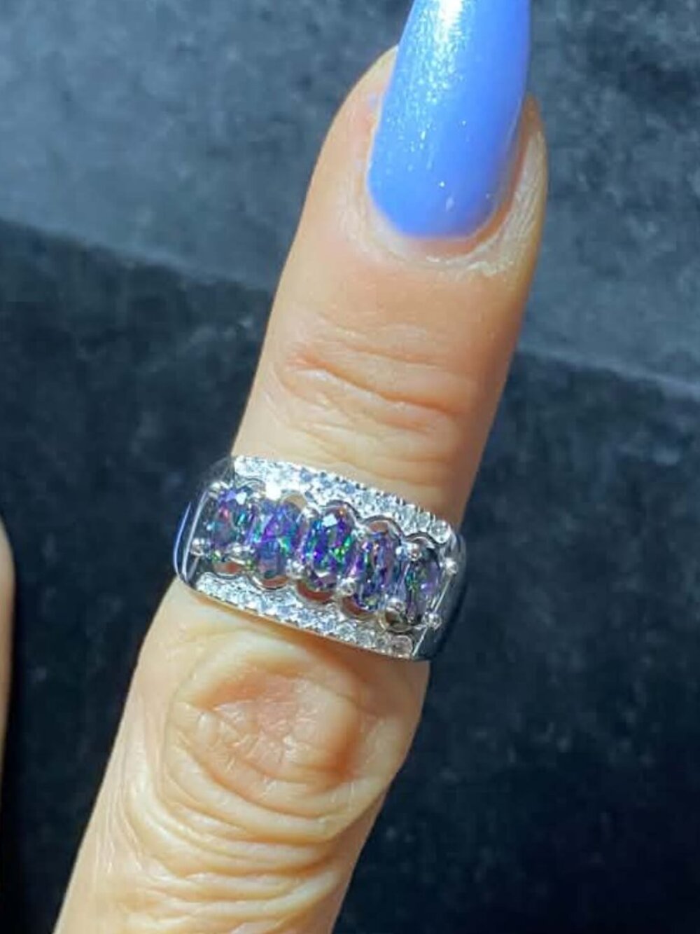 .925 Mystic Topaz 2CT Rainbow Sterling Half Eternity Band Gift Anniversary
